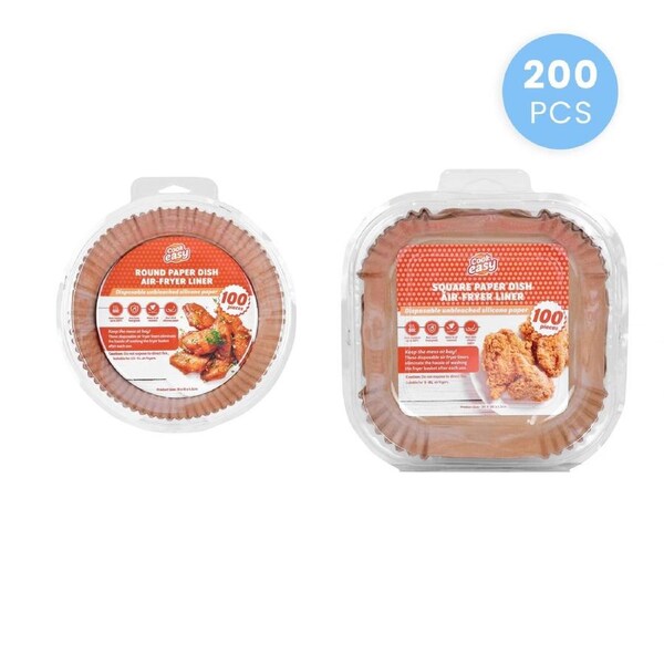 JOYBUY 200 Pcs Disposable Unbleached Silicone Paper Dish Air-fryer Liner (100 small round + 100 large square)