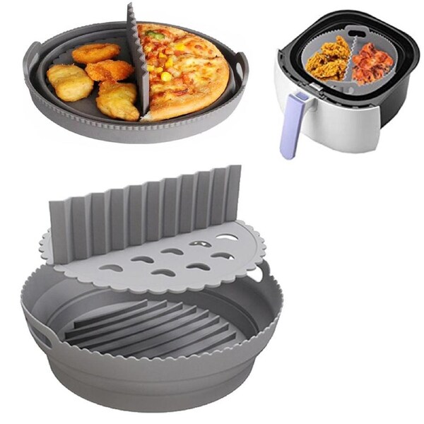 JOYBUY Air Fryer Silicone Pot With Dividing Pad Foldable Round Baking Tray Silicone Reusable Air Fryer Liners