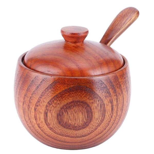 JOYBUY Wooden Salt Box with Lid & Spoon, Vintage Spice Container