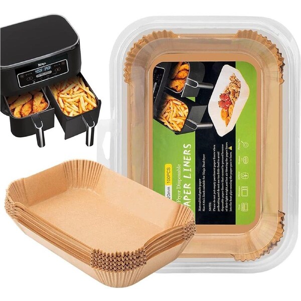 JOYBUY Air Fryer Liners for Ninja Dual, 100PCS Non-Stick, 22x14cm, Parchment Paper