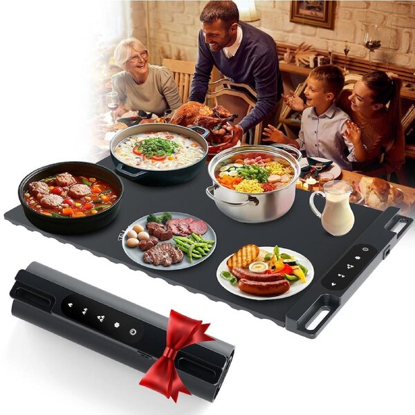 JOYBUY Advwin Food Warming Mat, Electric Warming Tray with 3 Level Temperature, Rollable & Portable Hot Plates Heat Pad, Silicone Heating Mat for Buffet, Parties, Home, Travel