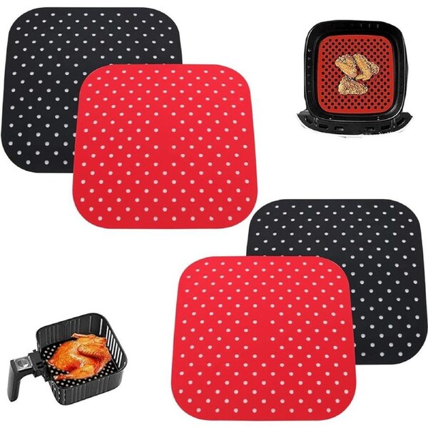 JOYBUY 4 Pack Reusable Silicone Air Fryer Liners, 8.5 Inch Square Non-Stick Air Fryer Heat Resistant Basket Mats, Air Fryer Baking Tool Accessories Compatible with COSORI, Ninja, NuWave, and More
