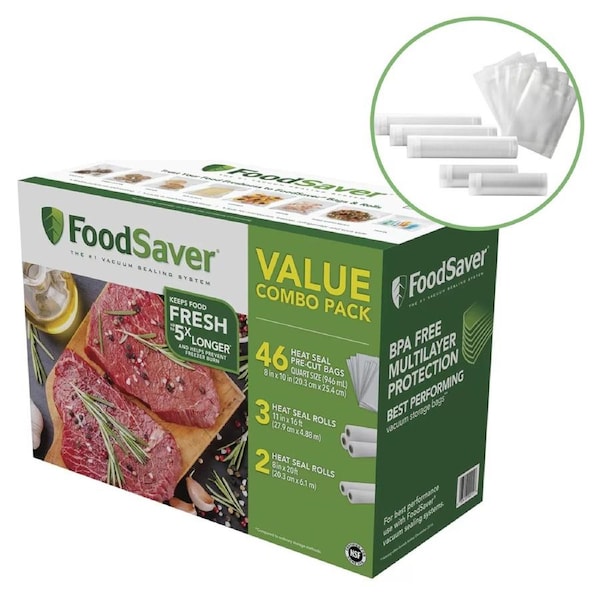 JOYBUY Food Saver Vacuum Storage Bags Heat Seal Rolls Cryovac Bulk Pack 46 Bag + 5 Roll