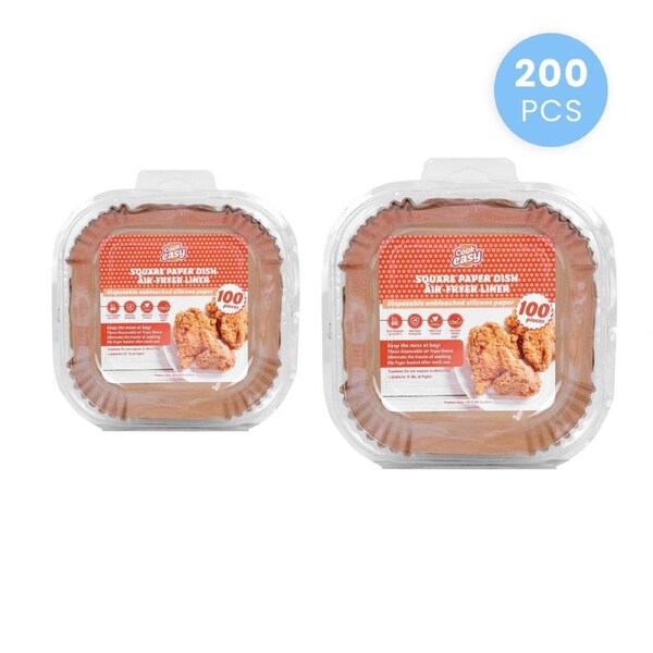 JOYBUY 200 Pcs Disposable Unbleached Silicone Paper Dish Air-fryer Liner (100 small square + 100 large square)