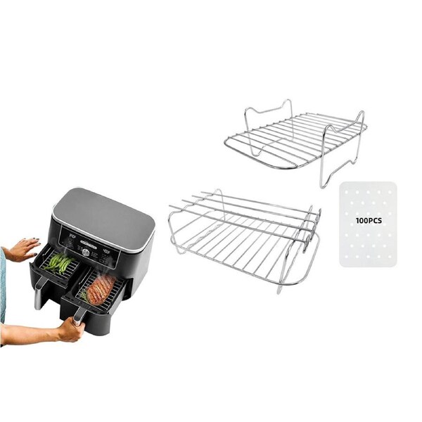 JOYBUY Air Fryer Rack Set Dual Basket Air Fryer Accessories for Ninja Double Basket Air Fryer DZ201 DZ401-Style 1