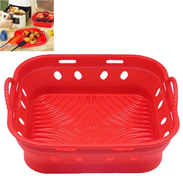 JOYBUY Silicone Pot Square Foldable Reusable Basket Oven Baking Tray Pan Air Fryer Liner-Red