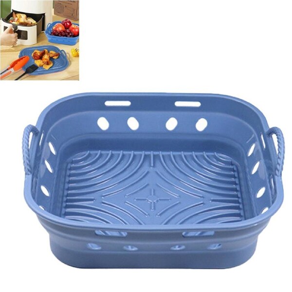 JOYBUY Silicone Pot Square Foldable Reusable Basket Oven Baking Tray Pan Air Fryer Liner-Blue