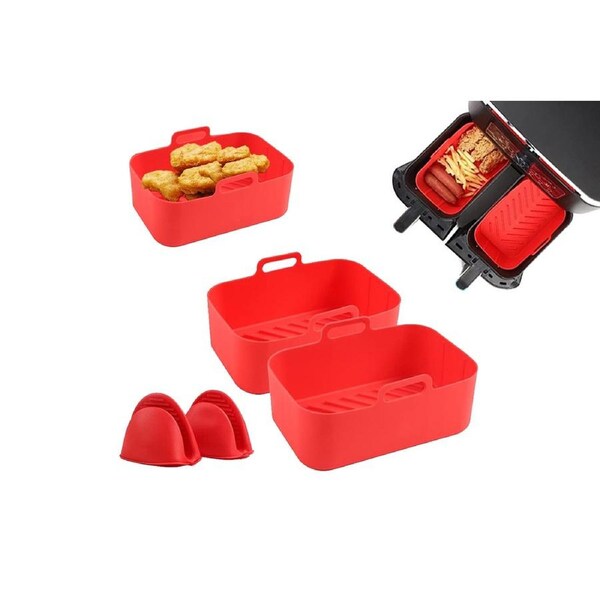 JOYBUY 4Pcs Air Fryer Basket Reusable Silicone Pot for Home Kitchen Party Decor-Red