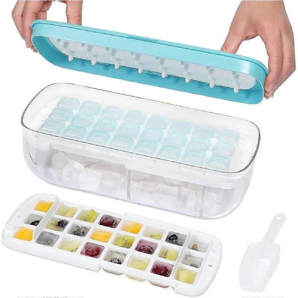 JOYBUY Silicone Ice Cube Tray With Lid And Bin, 48 Grids Press Type Ice Cube Molds Comes With Storage Bin And Ice Scoop