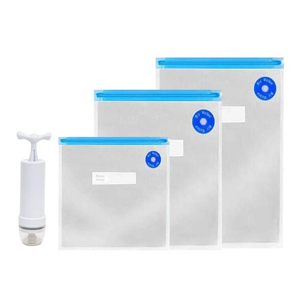 JOYBUY 24pcs Reusable Food Storage Freezer Kitchen Vacuum Fresh Seal Bags Pump