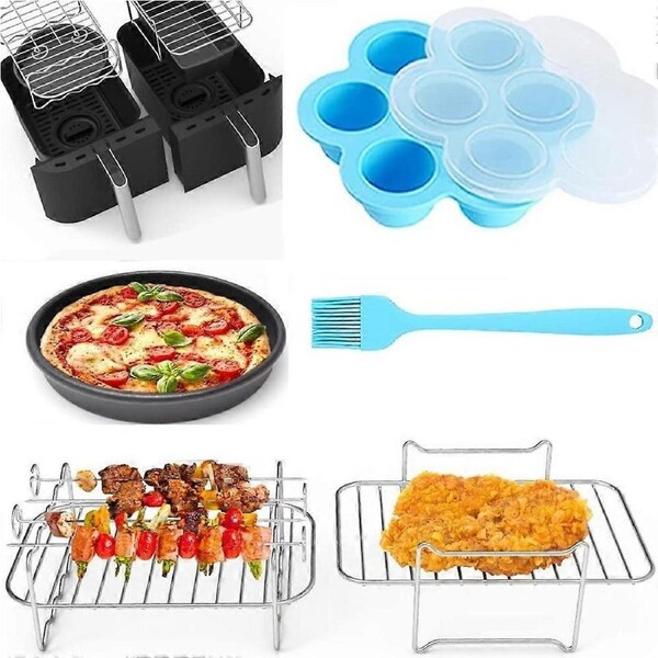 JOYBUY Air Fryer Accessories for Dual Basket, Nonstick Air Fryer with Pizza Pan, Skewer Rack, Egg Bite Mol