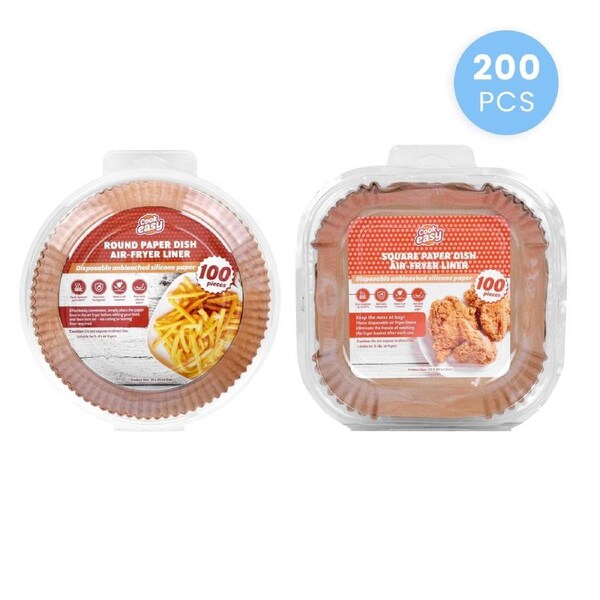 JOYBUY 200 Pcs Disposable Unbleached Silicone Paper Dish Air-fryer Liner (100 large round + 100 large square)