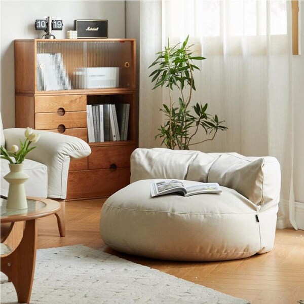 Holly Single Tech Fabric Round Sofa/Lazy Sofa White