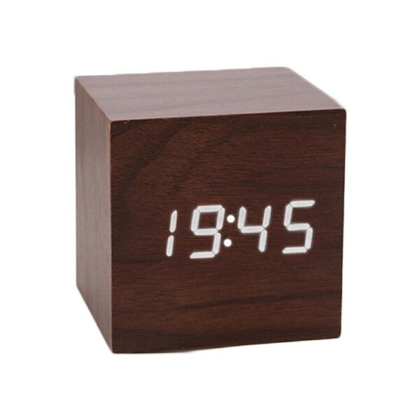 Catzon Modern Wooden Alarm Clock Thermometer Calendar Desk Decor-Brown1