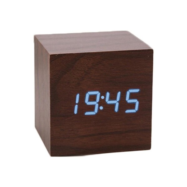 Catzon Modern Wooden Alarm Clock Thermometer Calendar Desk Decor-Brown3