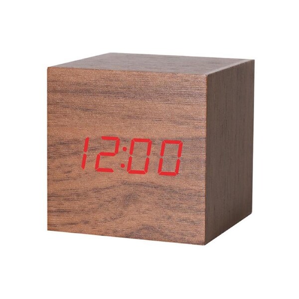 Catzon Modern Wooden Alarm Clock Thermometer Calendar Desk Decor-Brown2