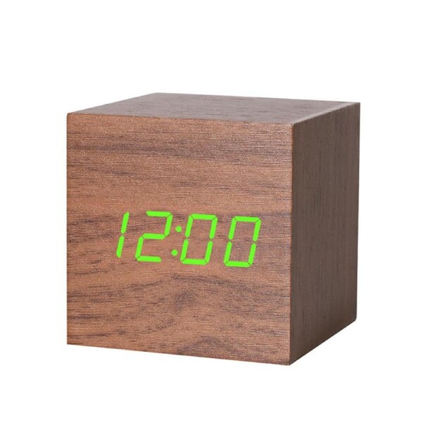 Catzon Modern Wooden Alarm Clock Thermometer Calendar Desk Decor-Brown4