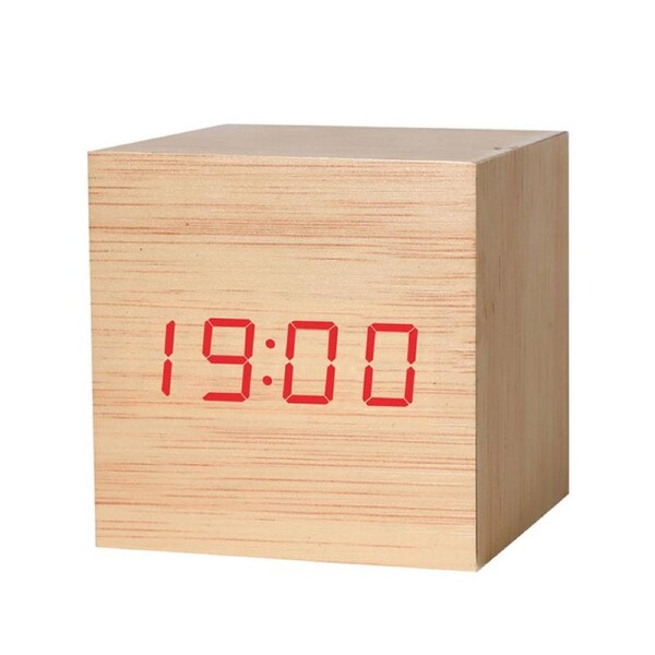 Catzon Modern Wooden Alarm Clock Thermometer Calendar Desk Decor-Bamboo2
