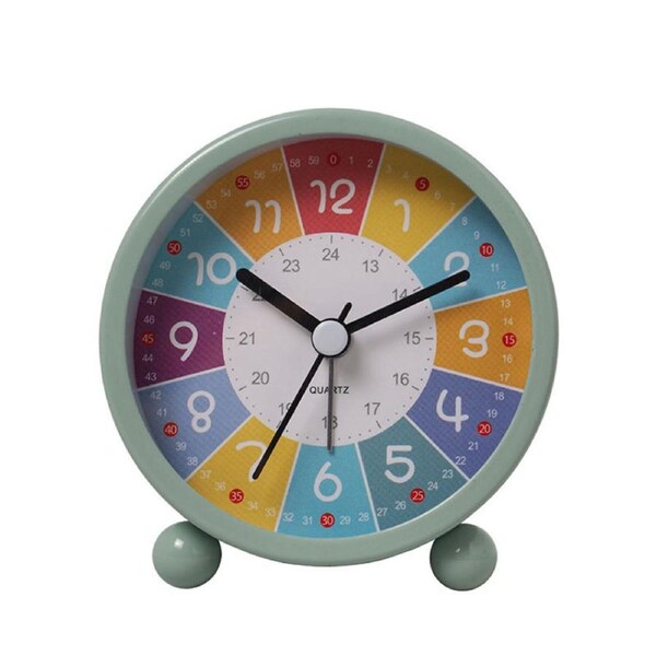 Catzon Kids Learning Clock Silent Non Ticking with Night Light for Home School-Green