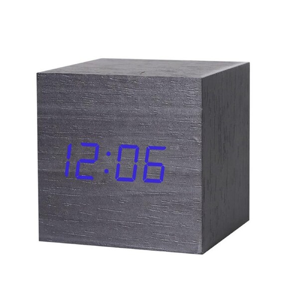 Catzon Modern Wooden Alarm Clock Thermometer Calendar Desk Decor-Black3