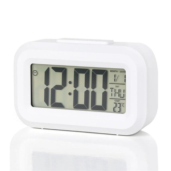 Catzon Small Digital Alarm Clock with Luminous Battery Powered for Students-White