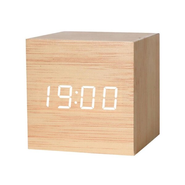 Catzon Modern Wooden Alarm Clock Thermometer Calendar Desk Decor-Bamboo1