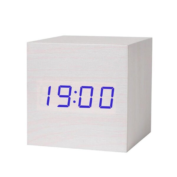 Catzon Modern Wooden Alarm Clock Thermometer Calendar Desk Decor-White3
