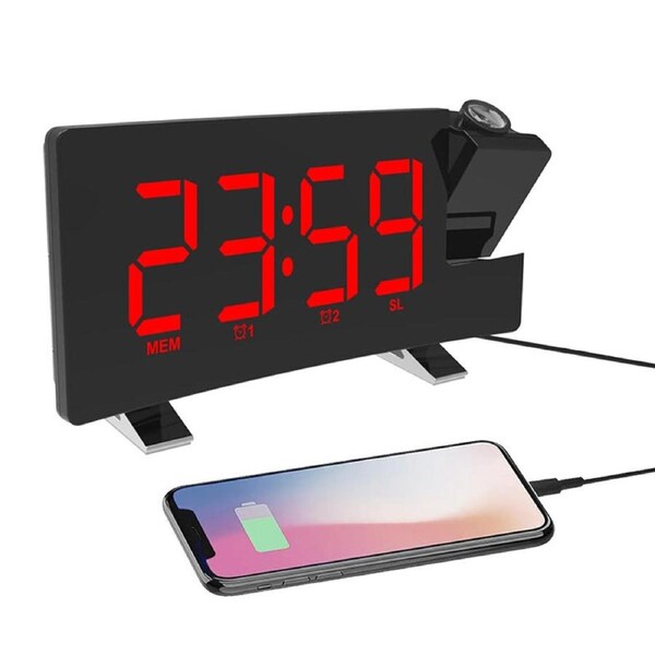 Catzon Projection Alarm Clocks with FM Radio & 4 Level Brightness for Heavy Sleepers-Red