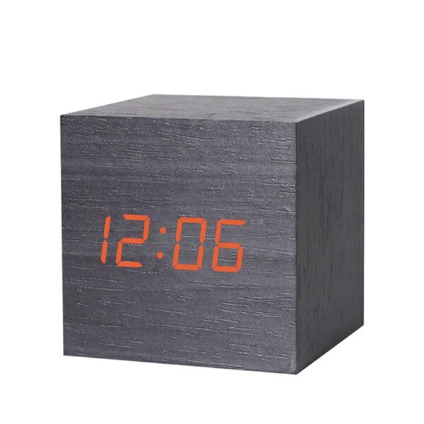 Catzon Modern Wooden Alarm Clock Thermometer Calendar Desk Decor-Black2