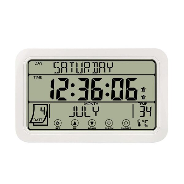 Catzon Digital Wall Clock Temperature Humidity Display Battery Powered for Home-White