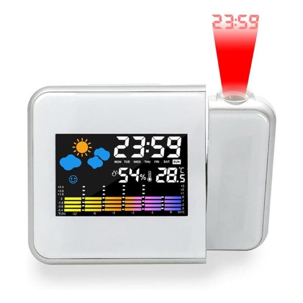 Catzon Projection Alarm Clock with Thermometer Hygrometer for Bedroom-White