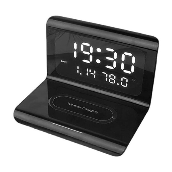 Catzon LED Digital Alarm Clock with 10W Wireless Fast Charging for iPhone Samsung-Black