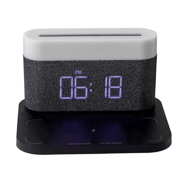 Catzon 3-in-1 Wireless Charger Alarm Clock with Adjustable Night Light-Black