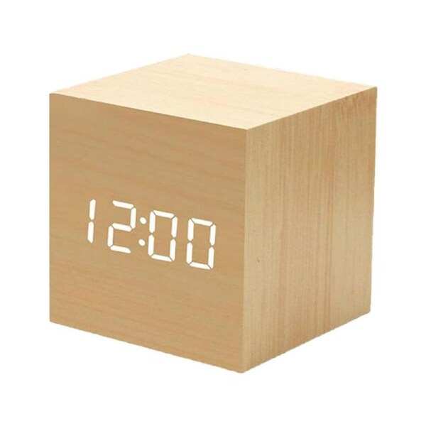 Catzon Wooden Alarm Clock with Temperature Date Display 3 Levels Brightness