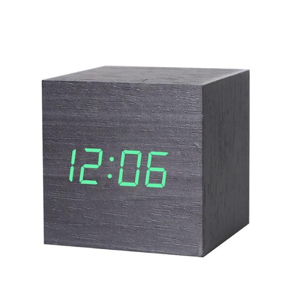 Catzon Modern Wooden Alarm Clock Thermometer Calendar Desk Decor-Black4