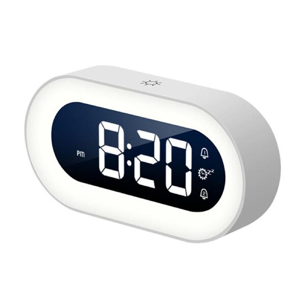 Catzon Digital Alarm Clock with Night Light 18 Ringtones Infinitely Dimmable-White
