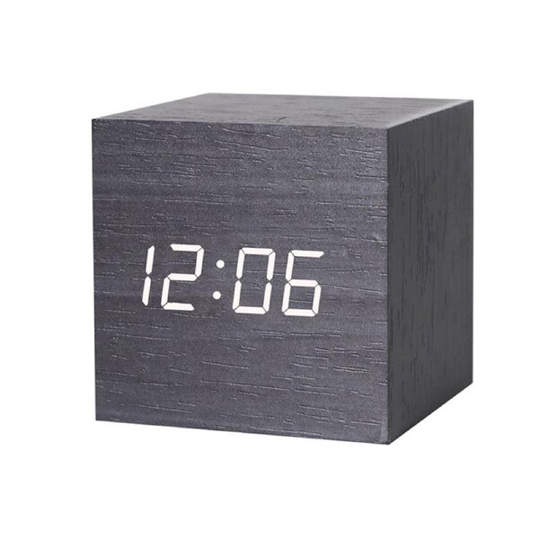 Catzon Modern Wooden Alarm Clock Thermometer Calendar Desk Decor-Black1