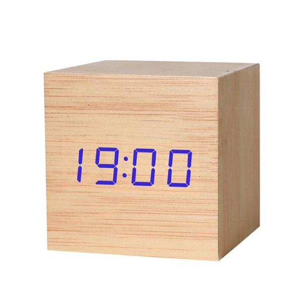 Catzon Modern Wooden Alarm Clock Thermometer Calendar Desk Decor-Bamboo3