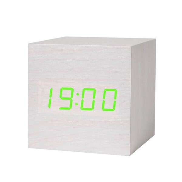 Catzon Modern Wooden Alarm Clock Thermometer Calendar Desk Decor-White4