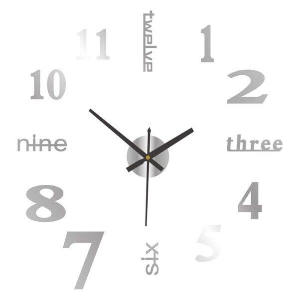 Catzon Modern DIY Wall Clock Silent Battery Operated for Living Room Bedroom-Silver