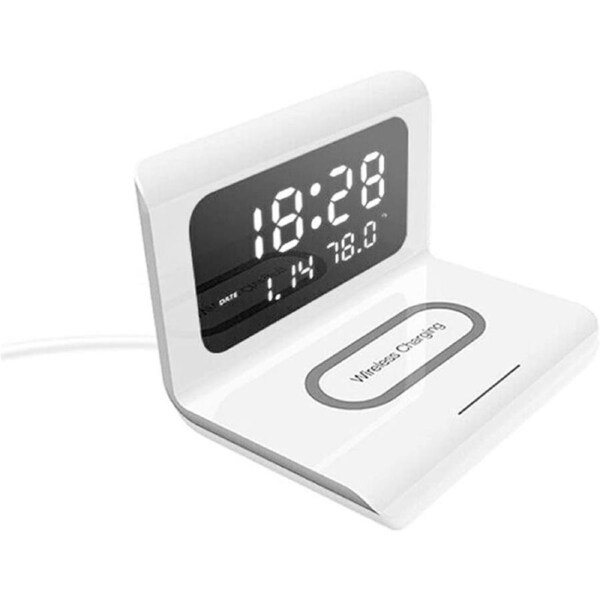Catzon LED Digital Alarm Clock with 10W Wireless Fast Charging for iPhone Samsung-White