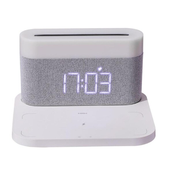 Catzon 3-in-1 Wireless Charger Alarm Clock with Adjustable Night Light-White