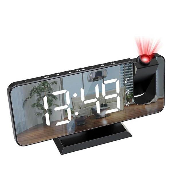 Catzon LED Mirror Alarm Clock with Projection Display Auto Dimmer for Heavy Sleepers-Black