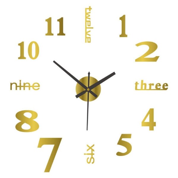 Catzon Modern DIY Wall Clock Silent Battery Operated for Living Room Bedroom-Gold