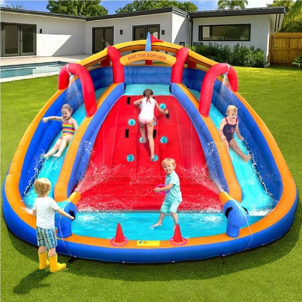Kids Inflatable Pool Water Slide Cannon Splash Park Toss Game 408X386CM