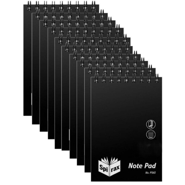 Spirax P560 Pocket Notebook Spiral Bound Top Opening 96 Page 112x77mm Black 10 Pack