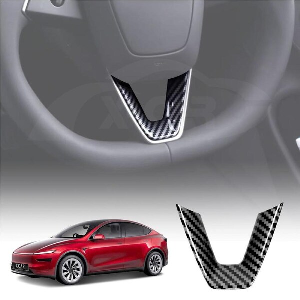 Car Steering Wheel Cover Trim for Tesla Model Y Juniper 2025-Onwards Car Interior Protection Accessories Carbon Fibre Style