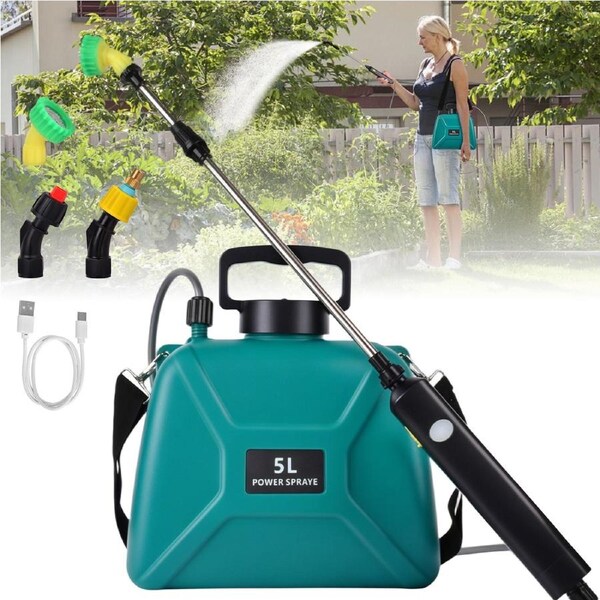 Advwin 5L Electric Garden Sprayer, Battery Powered Sprayer with 3 Mist Nozzles, Rechargeable Handle with Battery Indicator, Garden Sprayer for Lawn, Garden, Cleaning
