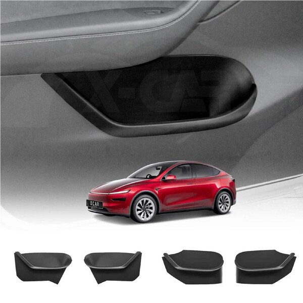 Door Side Storage Box for Tesla Model Y Juniper 2025-Onwards Full Cover Organizer Tray Front & Rear Door Pockets Accessories Set of 4