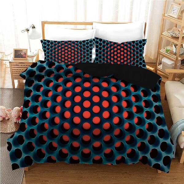 3D Y2K Stereoscopic Quilt Doona Duvet Cover Pillow Case Set with Dense Holes Pattern Queen, 2 Pillow Cases